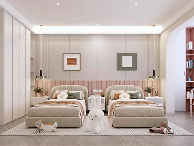 Modern Kids Bedroom Interior With Two Beds And Cozy Decor 3d model
