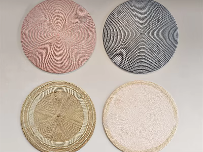 Four Different Woven Round Rugs in Pink Navy Blue Beige Light Pink Tones 3d model