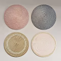 Four Different Woven Round Rugs in Pink Navy Blue Beige Light Pink Tones