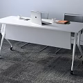 Modern White Conference Table With Wheels Laptop Coffee Cups Notebook And Gray Chairs