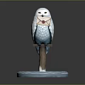 White Owl Figurine Holding Red Envelope Perched On Wooden Post With Circular Snowy Base