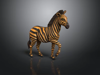 Artistic Zebra Sculpture Carving With Black And Yellow Stripes Standing Pose And Glossy Surface 3d model