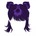 Purple Head Hair With Double Bun Style Fringe And Long Side Strands