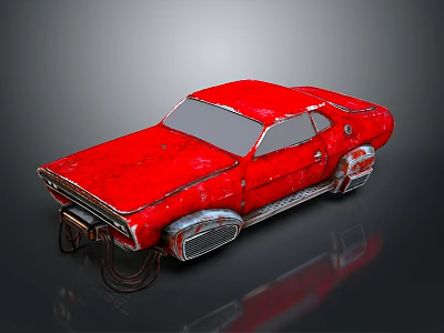 Red Rusty Vintage Muscle Car With Worn Exterior And Exposed Mechanical Parts 3d model