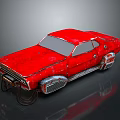Red Rusty Vintage Muscle Car With Worn Exterior And Exposed Mechanical Parts