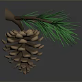 Natural Decorative Pine Cone With Green Needles For Home Decoration 3d model