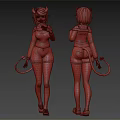 Anime Style Demon Girl Character With Horns Tail Pink Top And Black Shorts