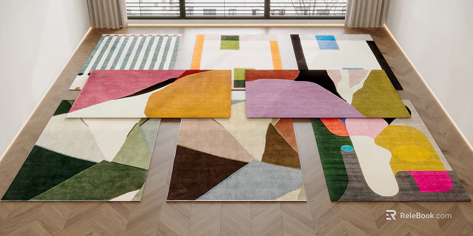 Colorful Square Rugs With Geometric Patterns For Modern Home Decor Styles 3d model