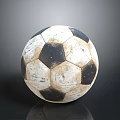 Vintage Black And White Soccer Ball With Worn Texture On Dark Reflective Surface
