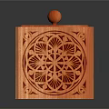 Decorative Ornament Set Wooden Cube with Carved Patterns and Round Ball Top in Orange