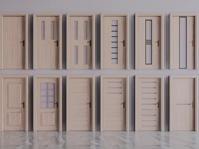 Wooden Swing Doors With Glass Panels In Various Styles Neatly Arranged 3d model