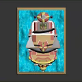 Colorful Toy Ship Model With Decorative Sail And Blue Wave Base