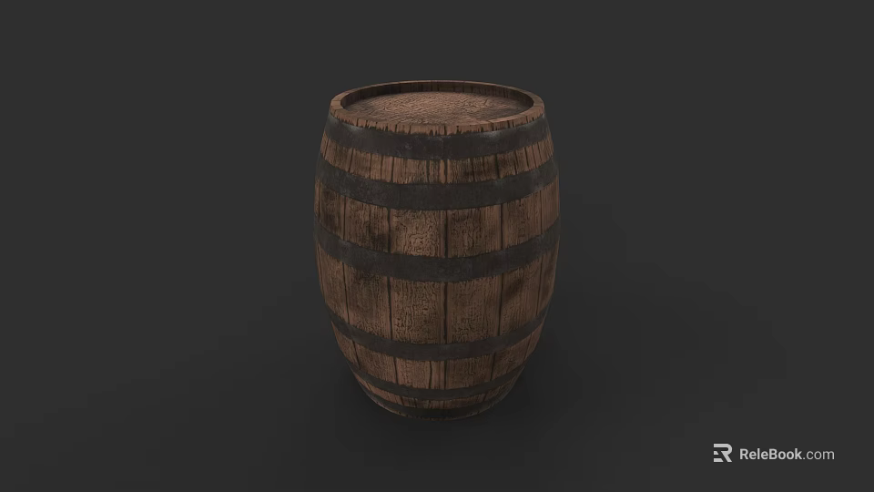 Sculptural Carving Of Wooden Barrel With Rustic Design And Dark Hoops 3d model 