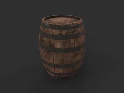 Sculptural Carving Of Wooden Barrel With Rustic Design And Dark Hoops 3d model