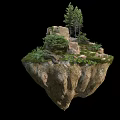 Scenic Floating Island With Rocks Trees And Lush Green Vegetation