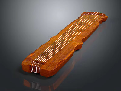 Wooden String Musical Instrument With Glossy Brown Surface And Reflection On Dark Background 3d model