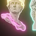 Neon Decorative Lights Featuring Statue Heads And Art Text Design 3d model