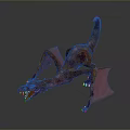 3D Rendered Red Dragon with Open Mouth Sharp Teeth and Wings Lying on Smooth Surface