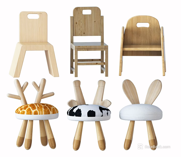 Wooden and Animal Shaped Kids Chairs with Various Cute Comfortable Designs for Children 3d model 