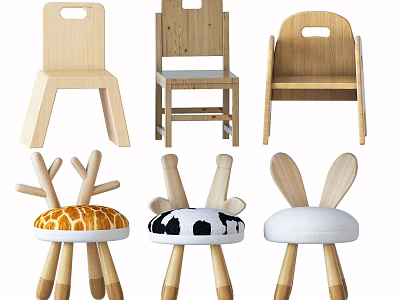 Wooden and Animal Shaped Kids Chairs with Various Cute Comfortable Designs for Children 3d model