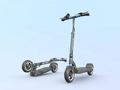 Two Modern Electric Scooters With Handlebars Wheels And Black Blue Design 3d model