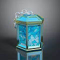 Blue Glass Mosaic Lantern With Gold Frame And Chain Handle Design 3d model