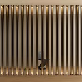 Golden Metal Vertical Slats Partition With Backlit Design In Modern Interior