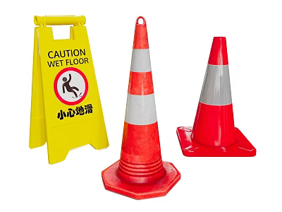 High Visibility Roadside Safety Equipment Including Caution Signs And Reflective Traffic Cones 3d model