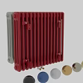 Red and Gray Radiators with Various Colored Knobs for Home Heating