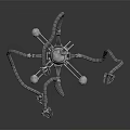 Futuristic Mechanical Spider Creature With Metallic Legs And Red Eyes