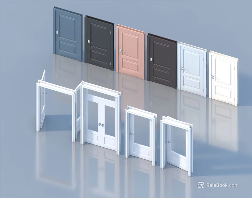 Hinged Doors In Various Colors And Styles For Modern Interior Design 3d model