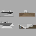 Modern Reception Desk Designs With Geometric Shapes And Wood Marble Finishes
