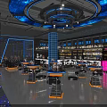 Modern Bar Interior With Neon Lighting Bar Counter High Tables And Chairs
