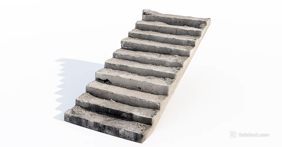 Worn Concrete Stairs With Gray Textured Surface And Straight Multiple Steps 3d model