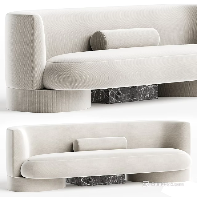 Modern Beige Velvet Sectional Sofa With Round Armrests And Marble Base 3d model