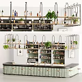 Modern Stylish Bar Counter With Wine Bottles Glassware And Green Plants On Shelves
