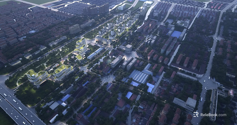 Aerial Planning View Of Urban Area With Buildings Streets And Green Spaces 3d model 