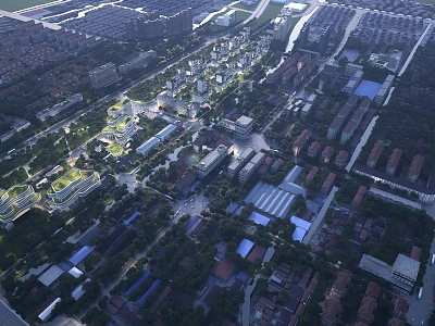 Aerial Planning View Of Urban Area With Buildings Streets And Green Spaces 3d model