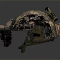 Camouflage Cased Tactical Device With Black Top Component Front Structure Black Bottom Parts And Blue Lights