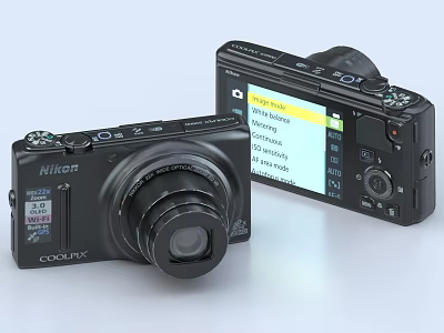 Nikon Coolpix Digital Cameras Front View With Lens Controls And Rear Screen Display Menu 3d model
