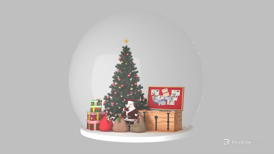 Festive Christmas Ornament Decoration Set With Glass Globe Christmas Tree Santa Claus Gift Boxes And Sacks 3d model 