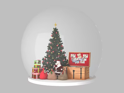 Festive Christmas Ornament Decoration Set With Glass Globe Christmas Tree Santa Claus Gift Boxes And Sacks 3d model