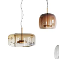 Modern Multiple Pendant Lights With Transparent Brown Glass Shades And Golden Metal Accents