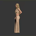 Elegant Deep V Neck Beige Long Dress With Flowy Fabric And Slim Fit Design