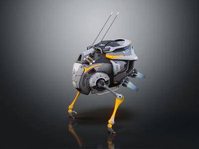 Smart Robot With Yellow Legs Antennas And Mechanical Body Structure 3d model