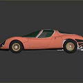 Pink Vintage Sports Car With Green Roof Gold Wheels And Streamlined Body