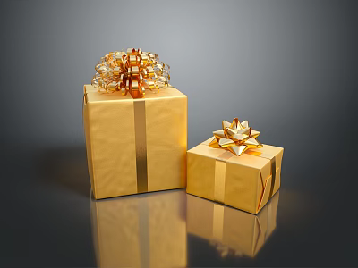 Golden Gift Boxes With Ribbon Bows For Decorative Daily Use Essentials 3d model
