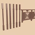 Carved Wooden Railing Components With Ornate Posts And Patterned Decorative Panels 3d model