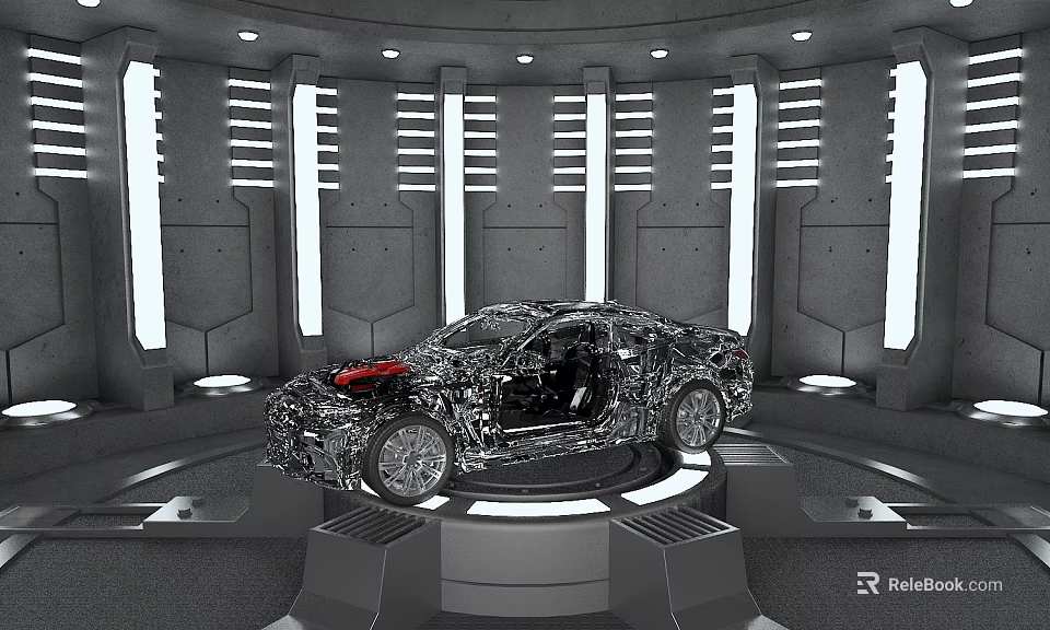 Advanced Car Frame Structure Showcased In Modern Futuristic Tech Lighting Space 3d model 