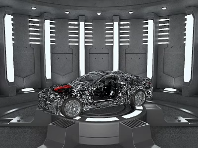 Advanced Car Frame Structure Showcased In Modern Futuristic Tech Lighting Space 3d model